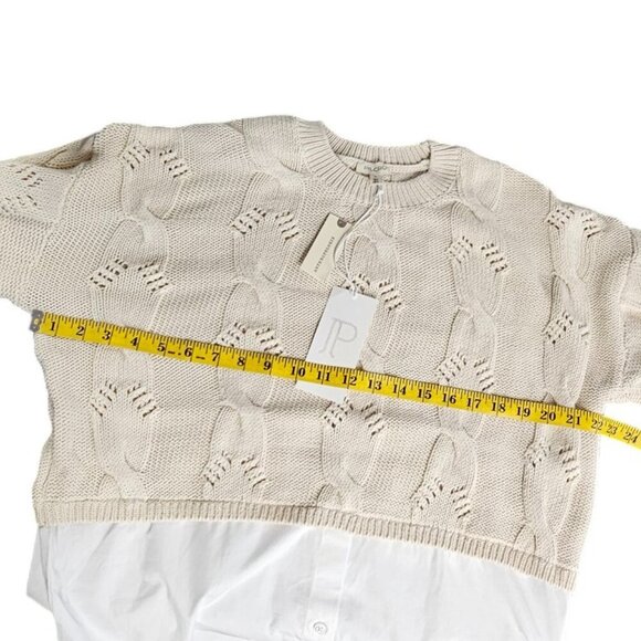 Anthropologie Womens Pilcro Cable Twofer Sweater, Knit, Ivory, Layered, Size M - Picture 4 of 9